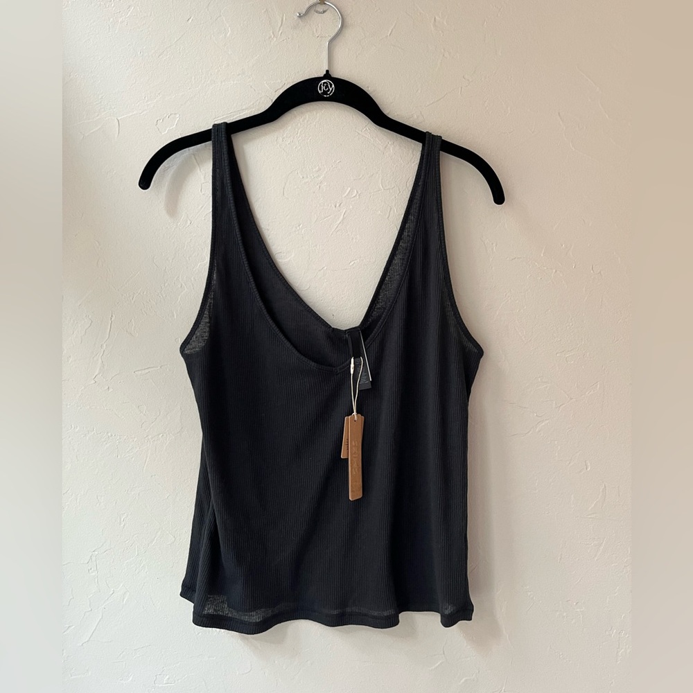 SKIMS THREADBARE SHEER RIB V NECK TANK TOP SOOT XS - Picture 5 of 6